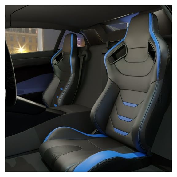 2PC Universal Bucket Racing Seats Red Stitch Red PVC Leather Reclinable Carbon Look Leather Back With Adjustor Slider(Not Including Seat Bracket ) 1 box of 2 pieces