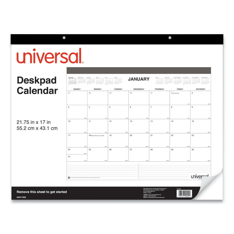 Desk Pad Calendar, 22 x 17, White/Black Sheets, Black Binding, Clear Corners, 12-Month (Jan to Dec): 2024