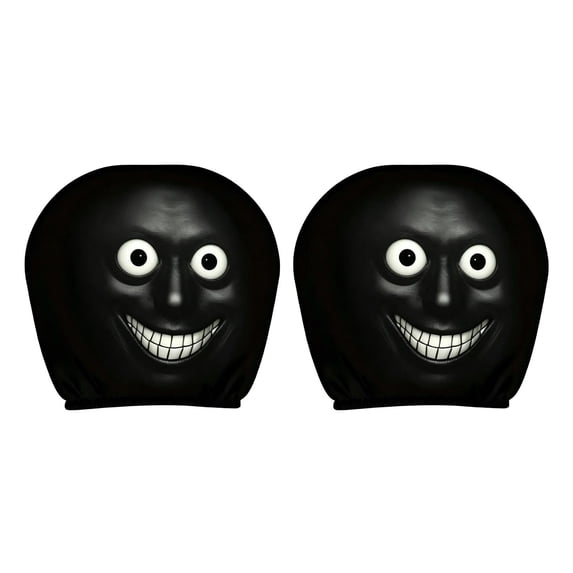 2PC Universal Funny Face Car Headrest Covers - Stretch Fabric Seat Headrest Protectors with Humorous Prints, Decorative Interior Accessories for Cars, SUVs & Trucks