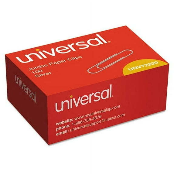 2PC Universal Paper Clips, Jumbo, Smooth, Silver, 100/Box