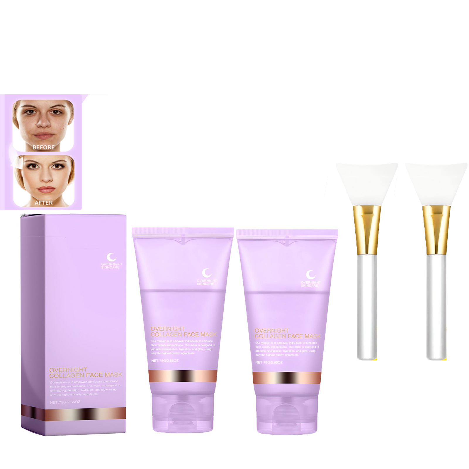 2PC Upgrade Collagen Night Wrapping Mask With Brush,Collagen Overnight