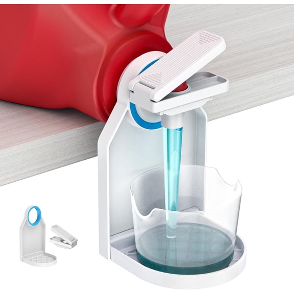 2PC Upgraded Laundry Detergent Dispenser with Drip Tray - Easy-Push Nozzle, No Mess Cup Holder & Clean Storage Solution for Organized Laundry Room