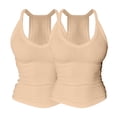 thumbnail image 1 of 2PC V Neck Cotton Tank Tops with Built-in Shelf Bra for Women Sleeveless Racerback Fitted Basic Solid Color Cami Shirts Women Soft Lightweight Cute Shirts Beach Vacation Outfits, Beige L, 1 of 6