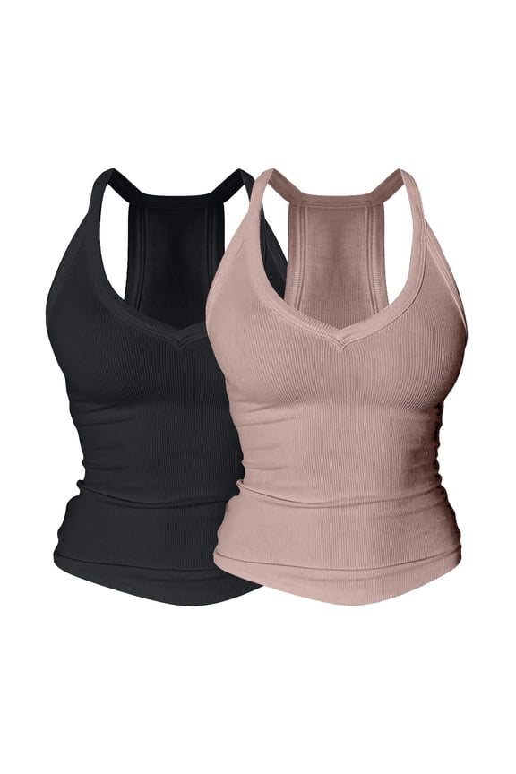 2PC V Neck Tank Tops for Women with Shelf Bra,Ribbed Sleeveless Racerback Basic Shirts,Sexy Fitted Camisole Undershirt,Cotton Stretch Layering Tanks for Daily Wear,Plus Size Available Camouflage S