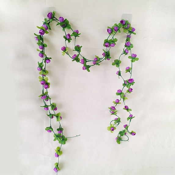 2PC Valentine's Day Fake Rose Garland, 7.5Ft Artificial Vines Flowers Hanging Rose Vine for Table Wedding Backdrop Arch Wall Party Mantle Festival Decor (Purple)
