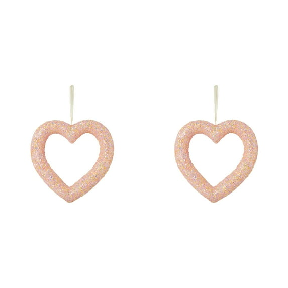 2PC Valentine's Day Tinsel Heart Wreath - 11.81 Inch Glitter Heart Shaped Hanging Ornament for Front Door, Wall, Party & Farmhouse Decor