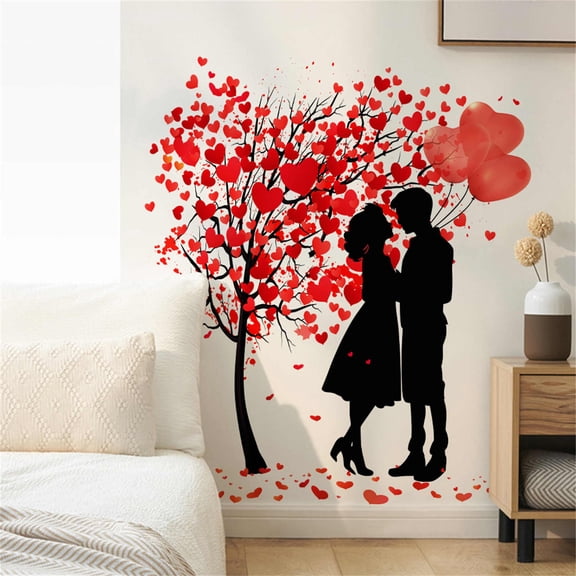 2PC Valentine's Day Wall Decals, Removable Red Heart Tree Stickers, Pretty Funny Heart Shaped Decorative Stickers, DIY Flower Vine No Glue Statics Electricity Wall Sticker, 30x3x3cm