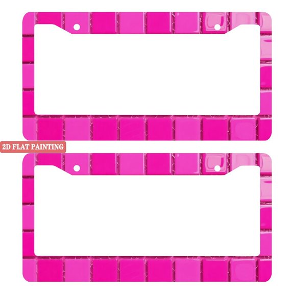 2PC Vibrant Pink Grid Pattern License Plate Frames with Mounting Hardware 6.3x12.2inch(16x31cm)