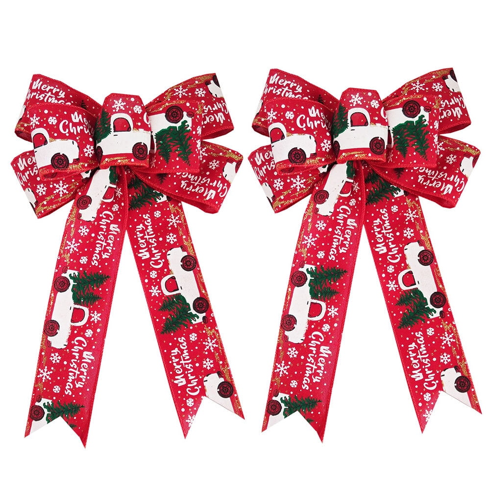 2PC Vintage Truck with Christmas Tree Bows Thanksgiving Christmas Decor