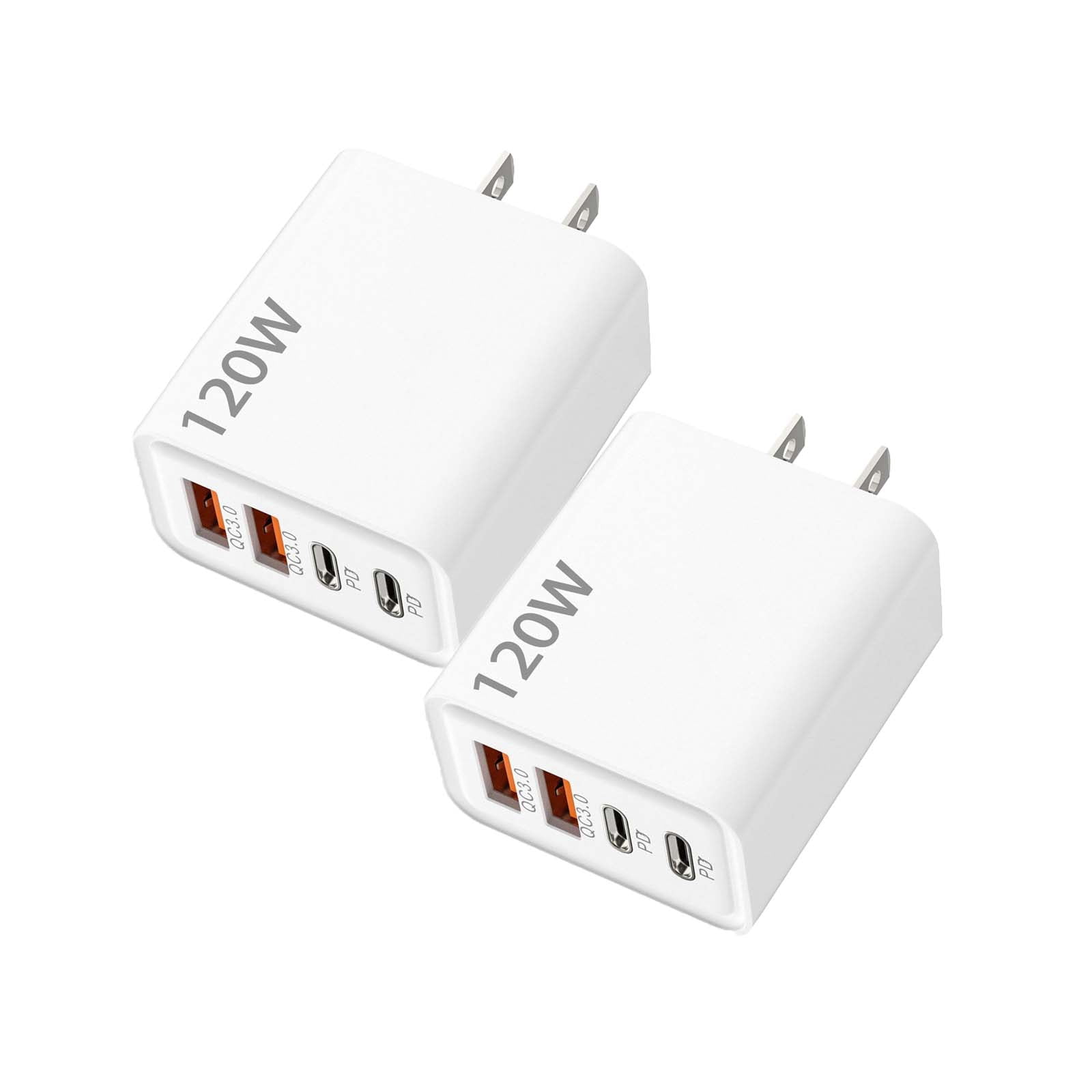 2PC White 120W Fast Charger Gan Technology With 2 Type-C And 2 Usb ...