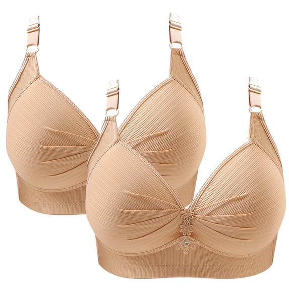 2PC Woman's Fashion Plus Size Wire Free Comfortable Push Up Hollow Out Bra Underwear