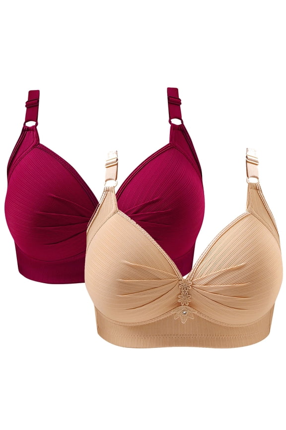 2PC Woman's Fashion Plus Size Wire Free Comfortable Push Up Hollow Out Bra Underwear