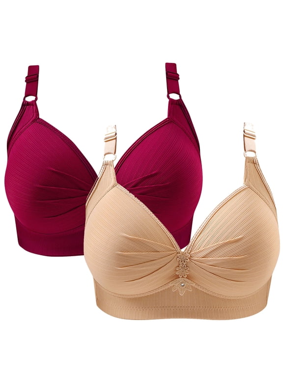 2PC Woman's Fashion Plus Size Wire Free Comfortable Push Up Hollow Out Bra Underwear