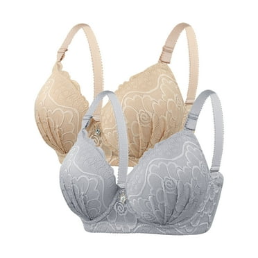2PC Women Lace Bras Plus Size Wireless Seamless without Steel Ring Push Up Full Coverage Everyday Underwear Bra,Coffee,48 B