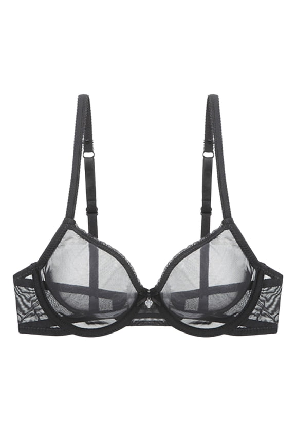 2PC Women'S Bras Fully See Through Mesh Soft Steel Ring Breathable Strapless Bra,Black,3XL-42