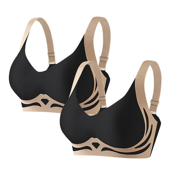2PC Women's Anti-Sagging Push Up Bra - Wireless Full Coverage Bralette | Color Block Seamless Supportive Lifting Bras