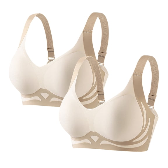 2PC Women's Anti-Sagging Push Up Bra - Wireless Full Coverage Bralette | Color Block Seamless Supportive Lifting Bras