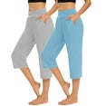 thumbnail image 1 of 2PC Women's Athletic Capris Pants With Pockets and Elastic Waist Casual Solid Color Cropped, 1 of 9