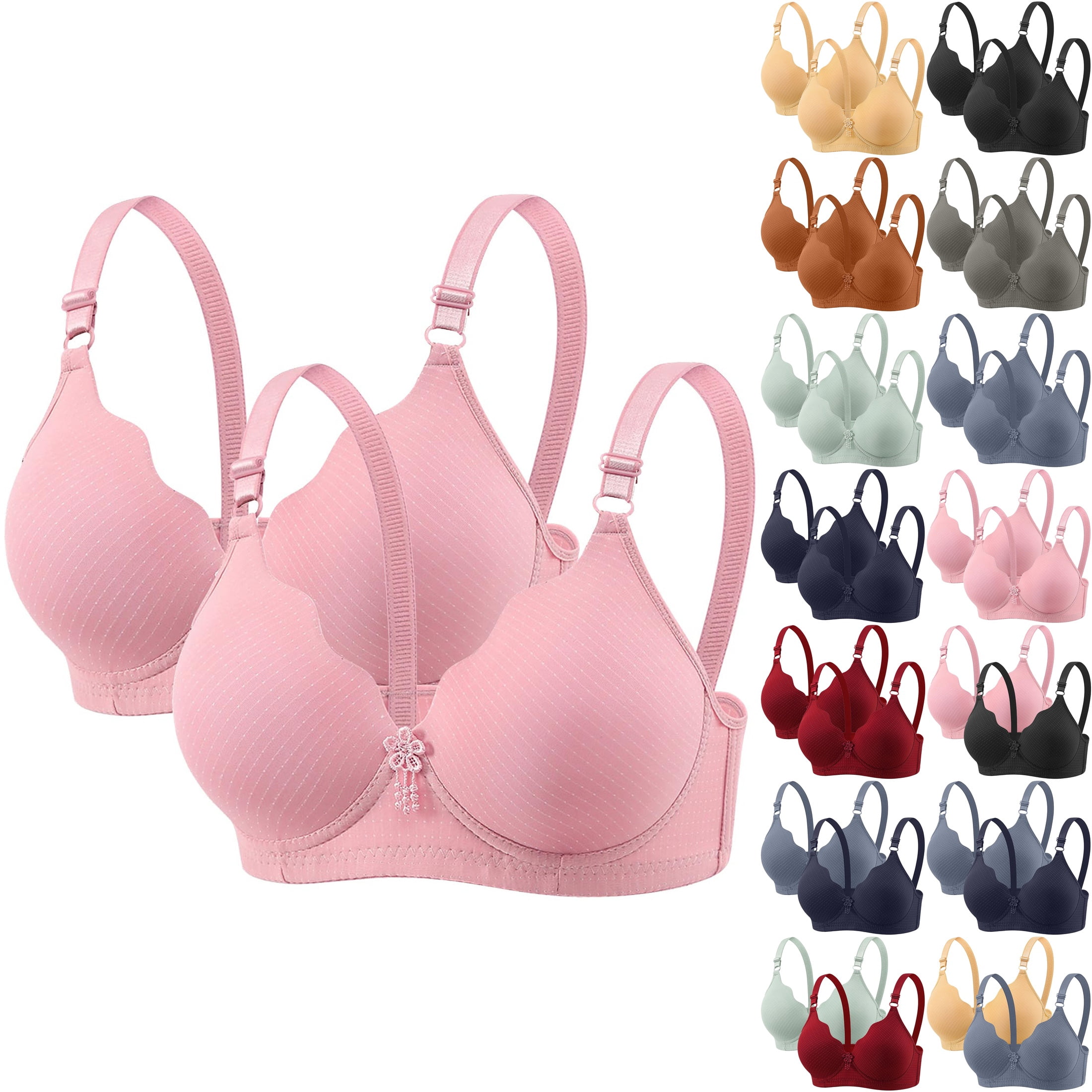 2PC Women's Full Coverage Wireless Bra Lightly Padded Molded Cups ...