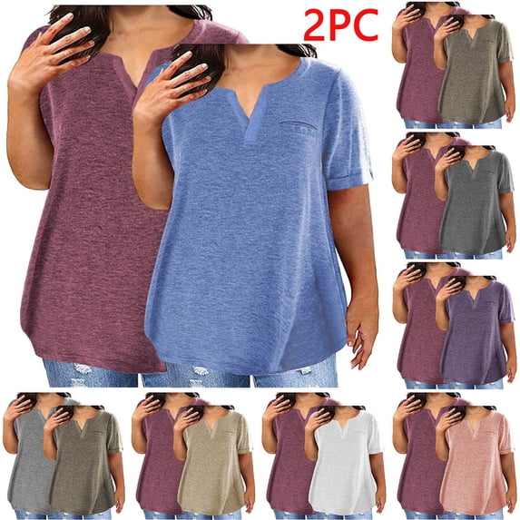 2PC Women's Oversized V Neck Solid Color T-Shirt Tee Top Loose Fit Casual Comfortable Summer Fashion Gift Set | CSEONE,Khaki L