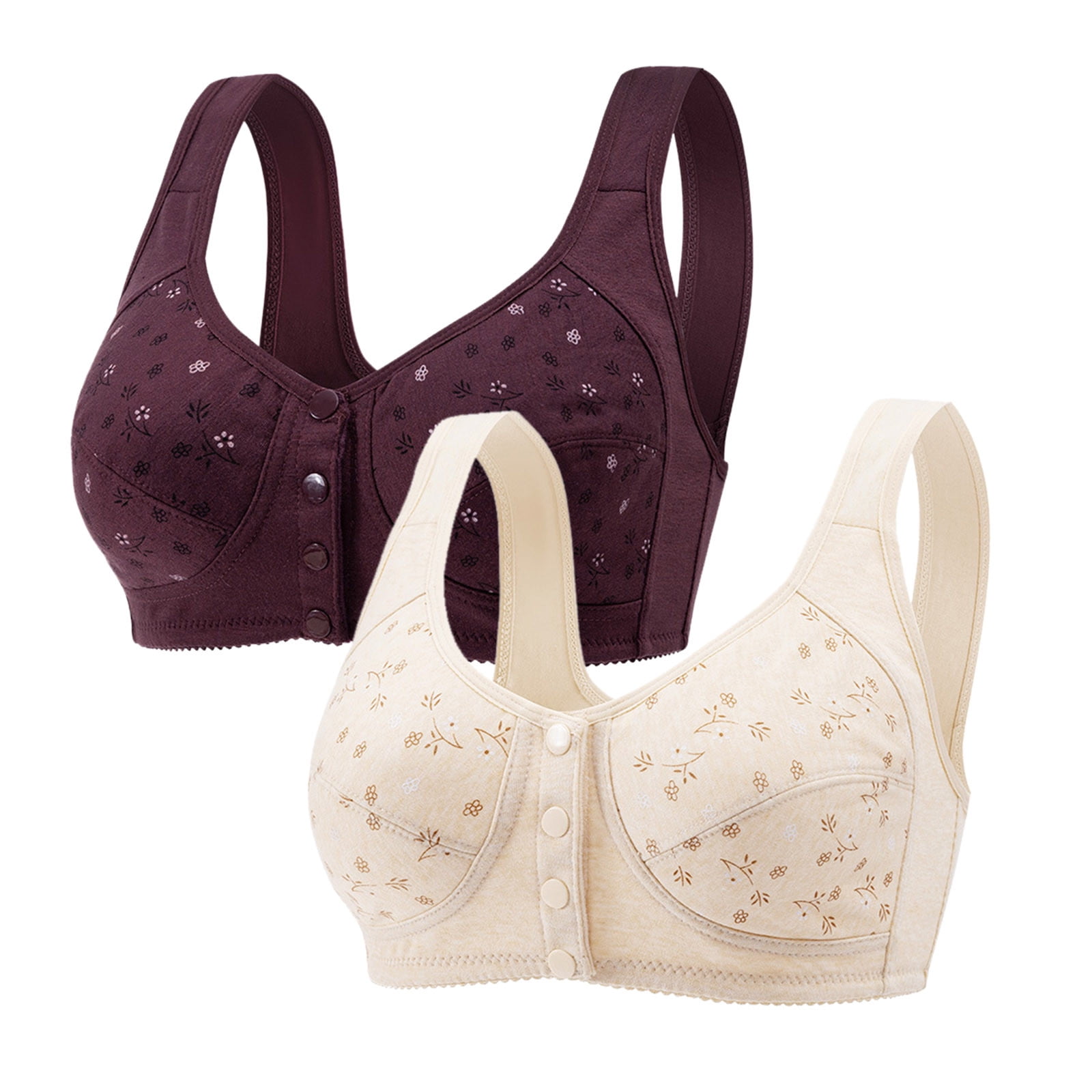 2PC Women's PlusSize Printed Front Button Vest Comfort Bra Underwear Seamless Sports Bra Sports