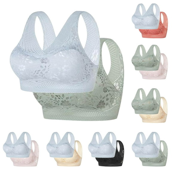 2PC Women's Racerback Sports Fitness Support Fashion Solid Color Lightweight And Seamless Underwear Gathered Sexy Lace Bra
