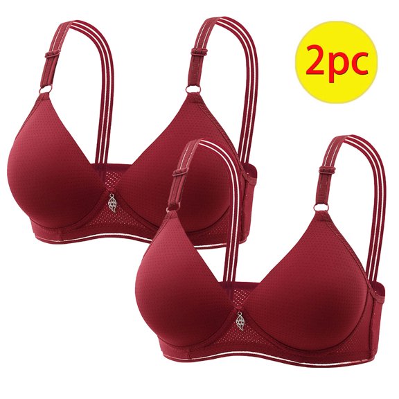 2PC Women's Underwire Bra Full Coverage Adjustable Straps Convertible Bra Wireless Bras for Women No Underwire Push Up Comfortable Soft Solid Color Bra Seamless Supportive Everyday Bras