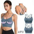 thumbnail image 1 of 2PC Womens Back Sport Bras Padded Strappy Cropped Bras For Yoga Workout Fitness Low Bras Light Sports Bra Sports Bra Small Sports Bra Packs Womens Bras No Underwire Full Coverage Women Push up Bra, 1 of 4