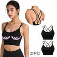 thumbnail image 1 of 2PC Womens Back Sport Bras Padded Strappy Cropped Bras For Yoga Workout Fitness Low Bras Light Sports Bra Sports Bra Small Sports Bra Packs Womens Bras No Underwire Full Coverage Women Push up Bra, 1 of 4