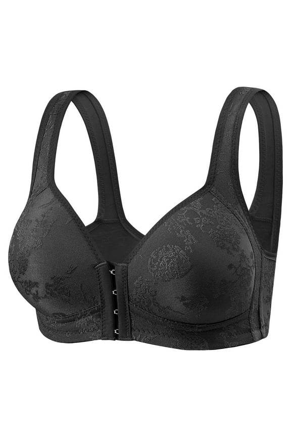 2PC Womens Bralettes Front Closure Floral Support Lette Soft Minimizer Bras for Women,Black,36