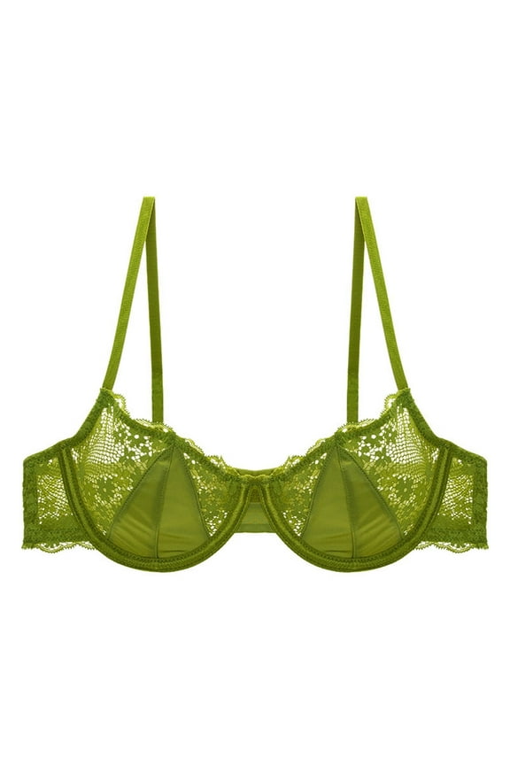 2PC Womens Bralettes Thin Half Cup Big Breasts Pure Desire Up Sagging Womens Clothing,Green,32