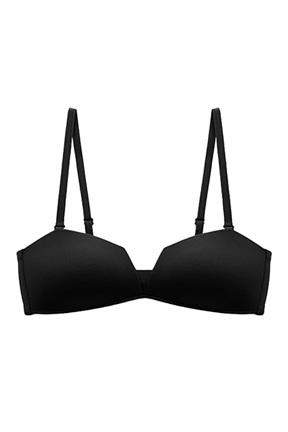 2PC Womens Bras Back Adjustable Gather Small Bust Side Support Set Padded Bralette,Black,A
