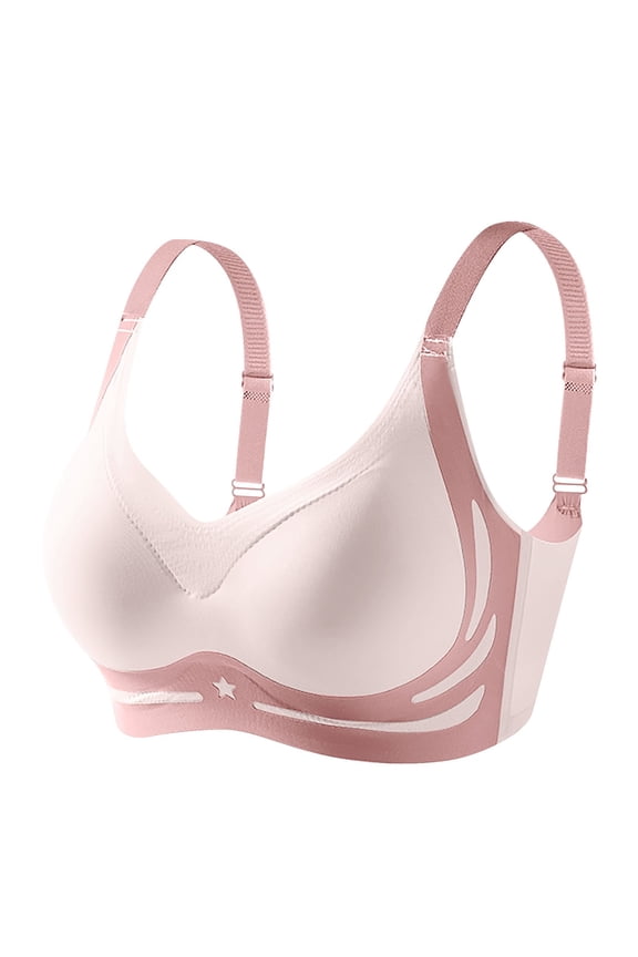 2PC Womens Bras Breathable Big Small Yoga Sleep Breathable Sticky Bra,Pink,XXL