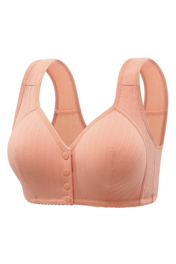 2PC Womens Bras Button Down Breathable without Steel Ring Gathering Wireless Bras for Women,Pink,38
