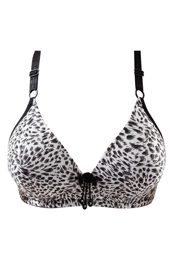 2PC Womens Bras Leopard Print Fashion Thin Pair Sag No Lace Bralette,Grey,38