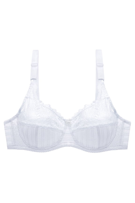 2PC Womens Bras Striped Thin Breathable Adjustable Sticky Bra,White,46CD