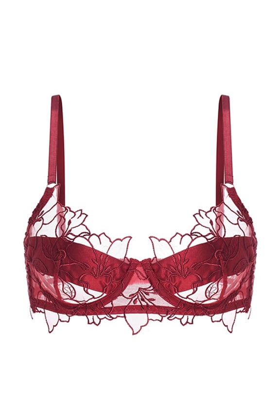 2PC Womens Bras for Thin Large Breasts Small Light Breathable Micro Up Sticky Bra,Red,XL