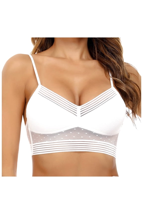 2PC Womens Lingerie Transparent Shoulder Strap Cordless Backless Spongeless Triangle Bralette,White,M