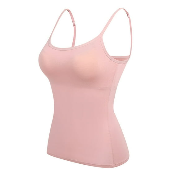 2PC Womens Workout Tank Tops with Built in Bra Training Bras Teens Girls Cotton Undershirt Adjustable Spaghetti Strap Camisole Athletic Yoga Shirts