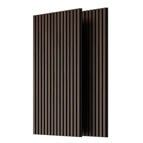 2PC Wood Slat Acoustic Panels - 3D Fluted Sound Absorbing Panels for Wall & Ceiling, Three Sides Fully Wrapped Wood Finish, 45.27''X23.62'' (Dark Walnut)