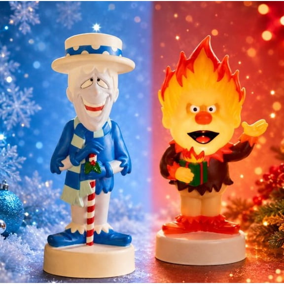 2PC The Year Without a Santa Claus LED Lighted Blow Mold Night Light Classic Tabletop Decor Retro Holiday Collectible Figurine for Indoor Home Display
