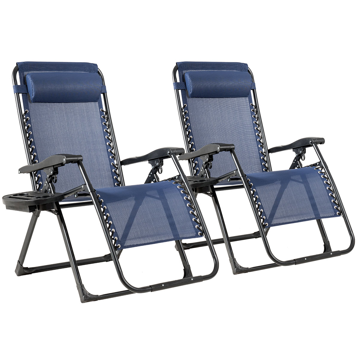 2PC Zero Gravity Chair Oversize Lounge Patio Heavy Duty Folding Recliner Blue - image 1 of 10