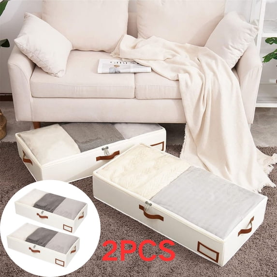 2PC Zippered Storage Bags Under Bed Organizer, Comforter Organizer Under The Bed Storage, Storage and Organization Sheet Organizers, Clothes Organizer Dorm Storage Under Bed