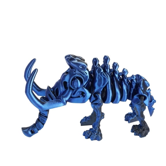 2PC blue black 3D printed mammoth and Triceratops dinosaur skeleton deformed figurines, gifts and handicrafts