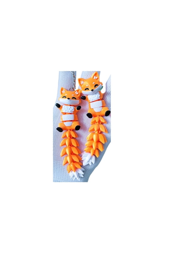 2PC cute movable fox with fluffy tail-keychain 3D printing