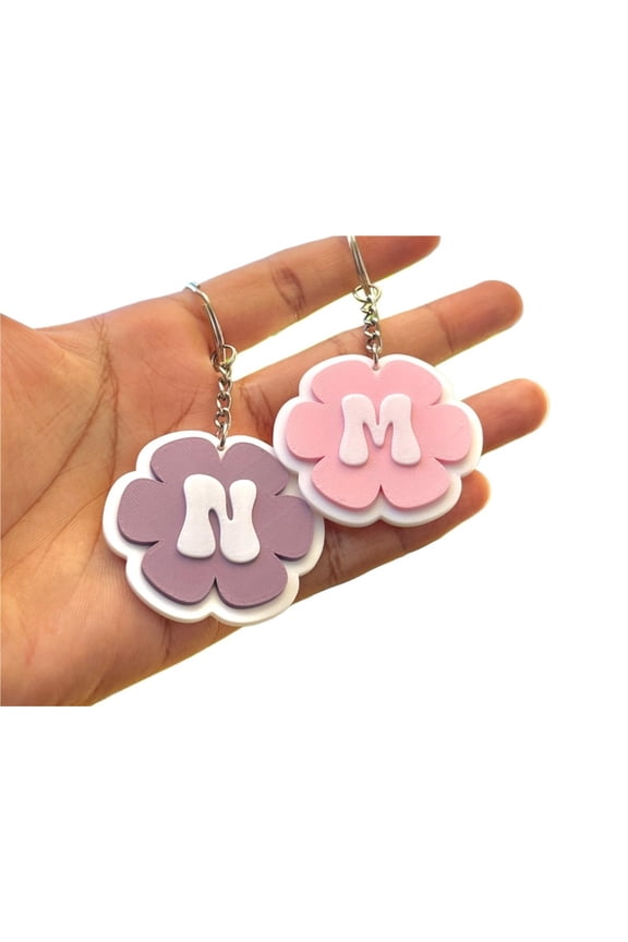 2PC flower letter keychain with customizable letters 3D printing