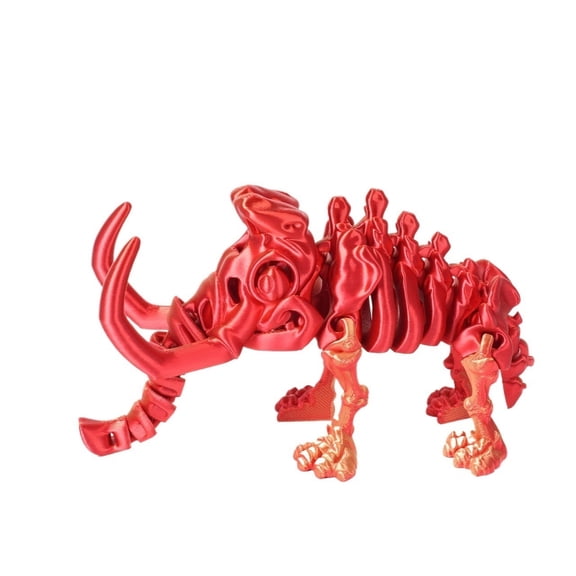 2PC red gold 3D printed mammoth and Triceratops dinosaur skeleton deformed figurines, gifts and handicrafts