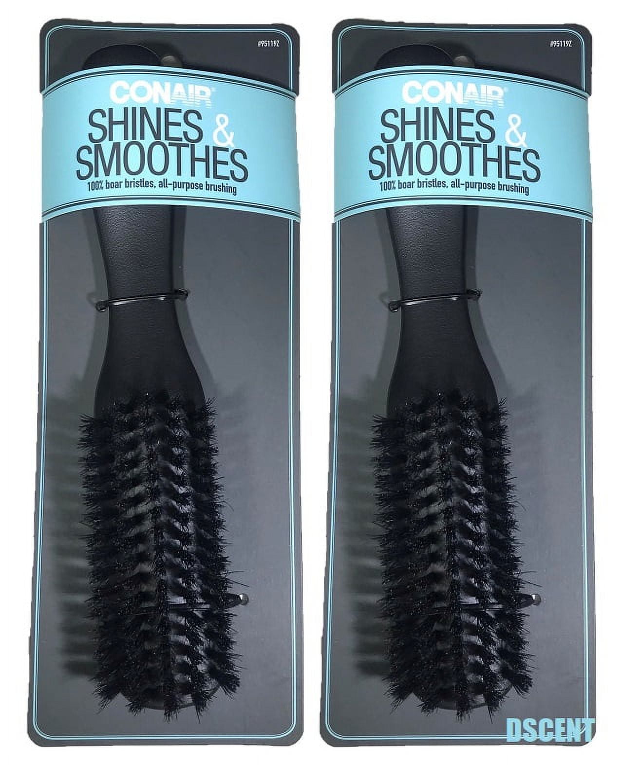 2PCK Conair Shines & Smoothes 100 Boar Bristles Allpurpose Grooming Hair Brush