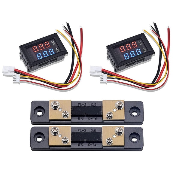 2PCS 0.28Inch Digital Volt Amp Voltmeter Ammeter Meter DC 100V 50A 3 Bits Voltage Current Tester with 50A 75MV Shunt,2 x Voltmeter Ammeter 2 x 50A 75mV shunts,Black