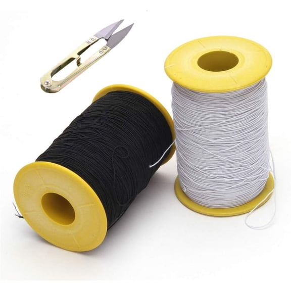 2PCS 0.5mm Thickness 547 Yard Elastic Thread Sewing Elastic String Cord White and Black (Black and White)